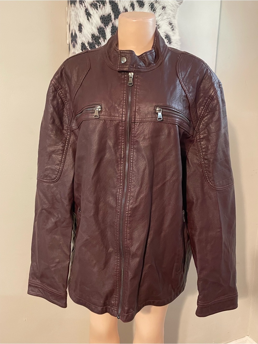 INC International Concepts men's faux leather bomber moto jacket burgundy XL men
